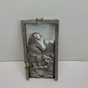 Signed JJ Silver Horse Mother and Foal Brooch